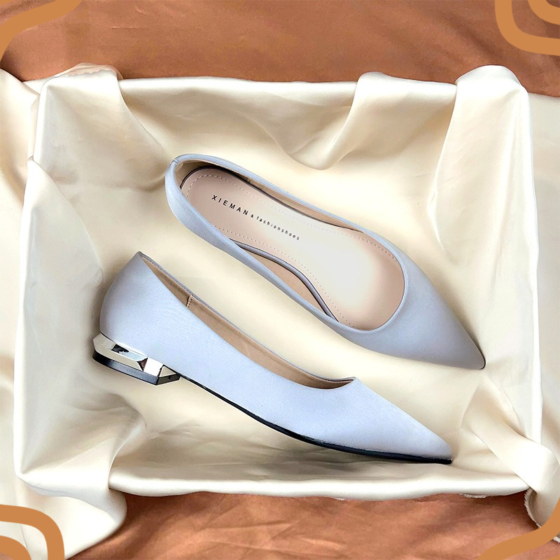 Women'S Shoes For Work - รองเท้าสตรีแฟชั่นใหม่ ดีไซน์สวยสง่า หัวแหลม ส้นเตี้ย เหมาะสำหรับใส่ทำงานในออฟฟิศ รองเท้าดีไซเนอร์