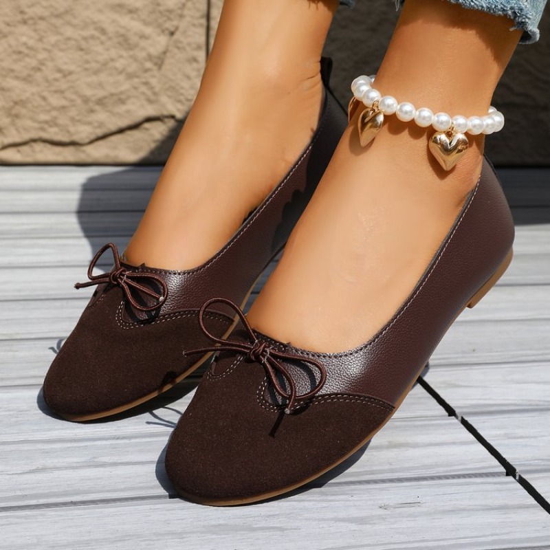 Women'S Shoes For Work - รองเท้าส้นแบนแบบสวมสำหรับผู้หญิง, รองเท้าทำงานสีพื้นสำหรับฤดูใบไม้ผลิและฤดูใบไม้ร่วง, รองเท้าใส่ในบ้านน้ำหนักเบาประดับโบว์