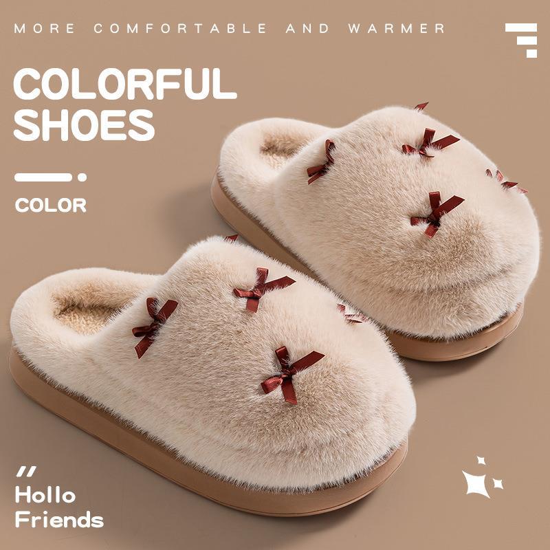 Women Shoes For Winter - รองเท้าแตะใส่ในบ้านผ้าฝ้ายสำหรับผู้หญิงรุ่นใหม่ปี 2026 พื้นหนา บุขนฟลีซอุ่น กันลื่น สำหรับฤดูใบไม้ร่วงและฤดูหนาว