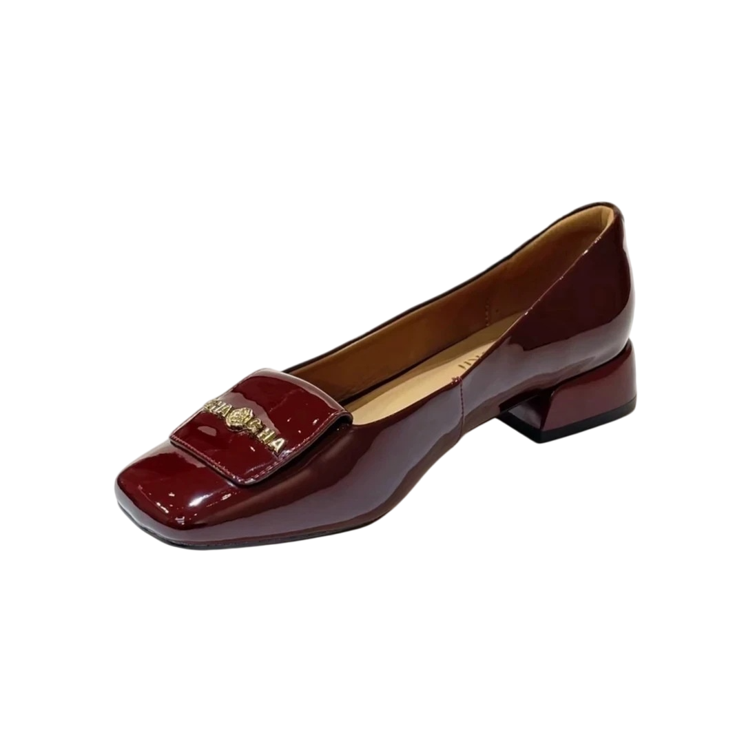 Women'S Shoes For Work - รองเท้าส้นสูงหัวเหลี่ยมสไตล์เรโทรสำหรับผู้หญิง พร้อมหัวเข็มขัดโลหะ ดีไซน์เรียบหรู สวมใส่ง่าย เหมาะสำหรับทำงานในออฟฟิศ มีไซส์ใหญ่พิเศษสำหรับเท้ากว้าง