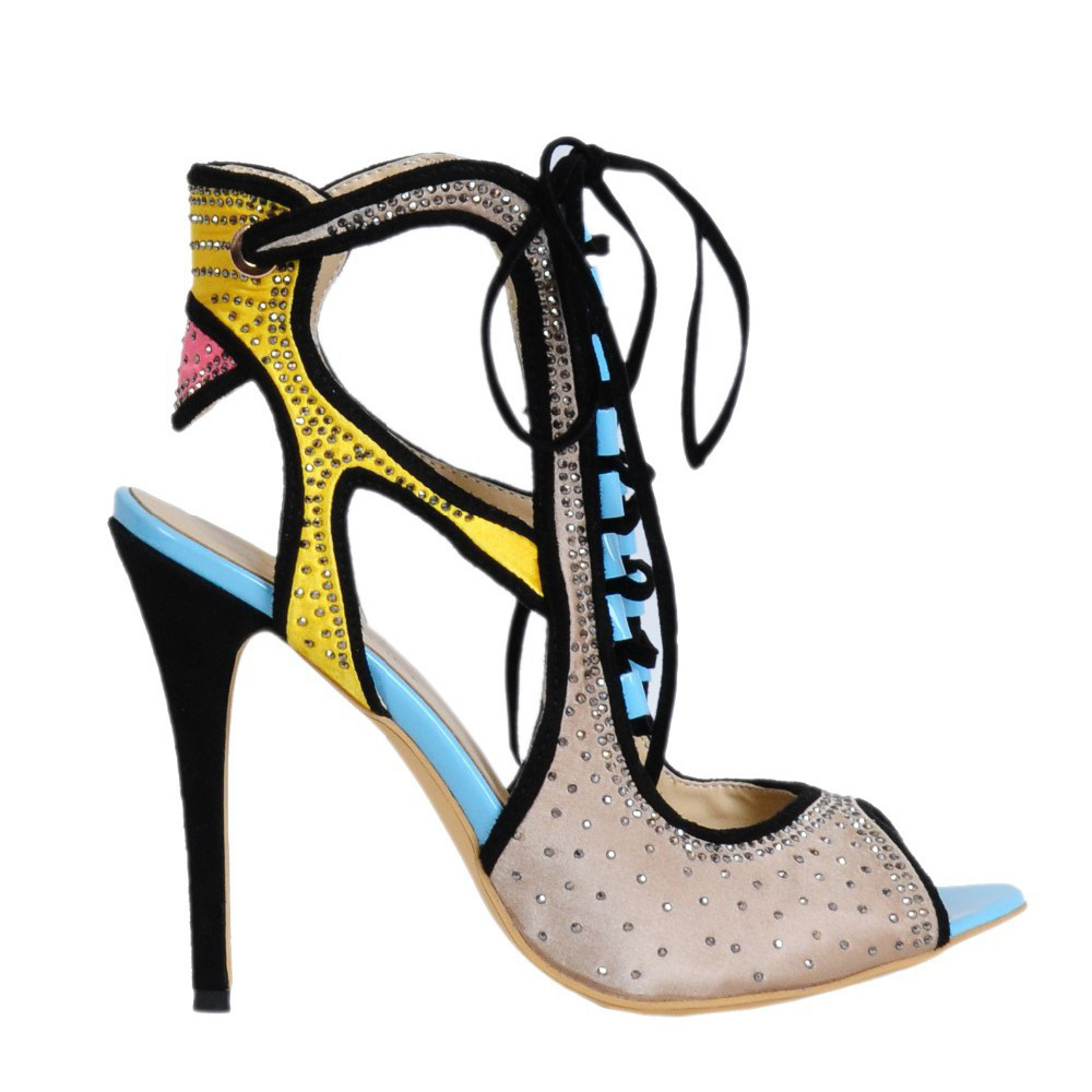 Women'S Shoes Peep Toe - รองเท้าส้นสูงแบบเปิดนิ้วเท้าประดับคริสตัลสไตล์โรมันสำหรับผู้หญิง ดีไซน์ผูกเชือก ไซส์ใหญ่ เหมาะสำหรับฤดูร้อน