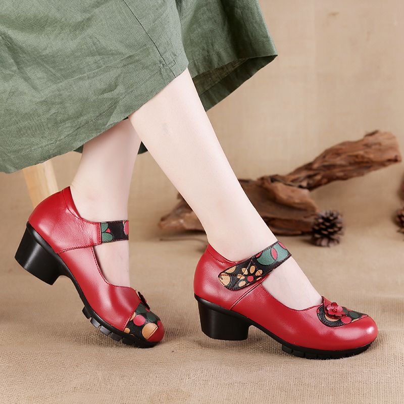 Mary Jane Shoes - รองเท้าส้นเตารีดคุณภาพสูงหรูหราสำหรับผู้หญิงรองเท้ามีส้นลายดอกไม้รองเท้ารัดส้น2024สำหรับผู้หญิง