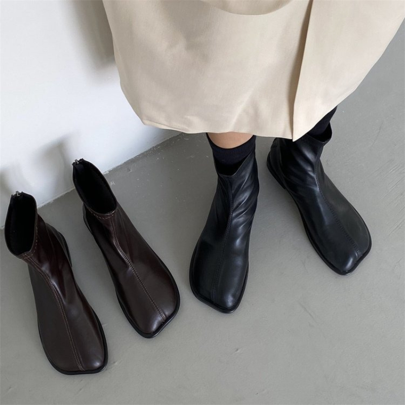 Women'S Shoes Chelsea - รองเท้าบูทแฟชั่นผู้หญิงหนังแท้ทรงหัวเหลี่ยมสำหรับฤดูใบไม้ร่วง ดีไซน์เนอร์ ทันสมัย ใหม่ล่าสุด รองเท้าบูทหิมะ รองเท้าบูทเชลซีแบบมีซิป