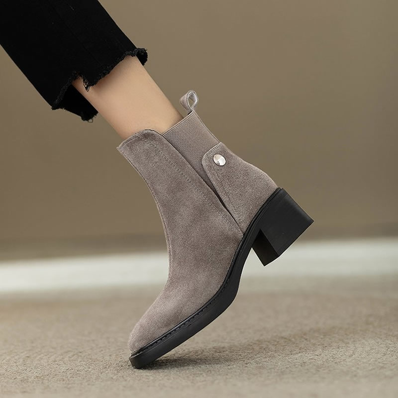 Women'S Shoes Chelsea - รองเท้าบูทข้อเท้าส้นหนาแบบสวมสำหรับผู้หญิง หนังกลับ แฟชั่นรองเท้าส้นสูง รุ่นใหม่ล่าสุด ปี 2025