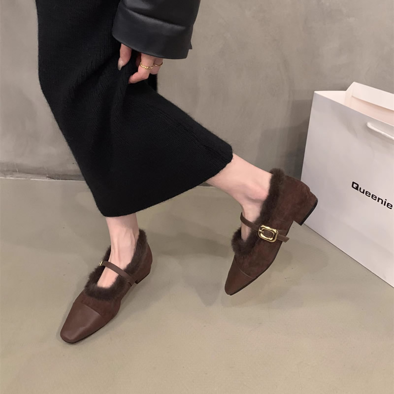 Women Shoes For Winter - รองเท้าโลฟเฟอร์ขนสัตว์สำหรับผู้หญิง สวมใส่สบายและสง่างาม รองเท้าลำลองแบบมีส้น รุ่นใหม่ประจำปี 2025 รองเท้าสไตล์แมรี่เจนสำหรับฤดูหนาว