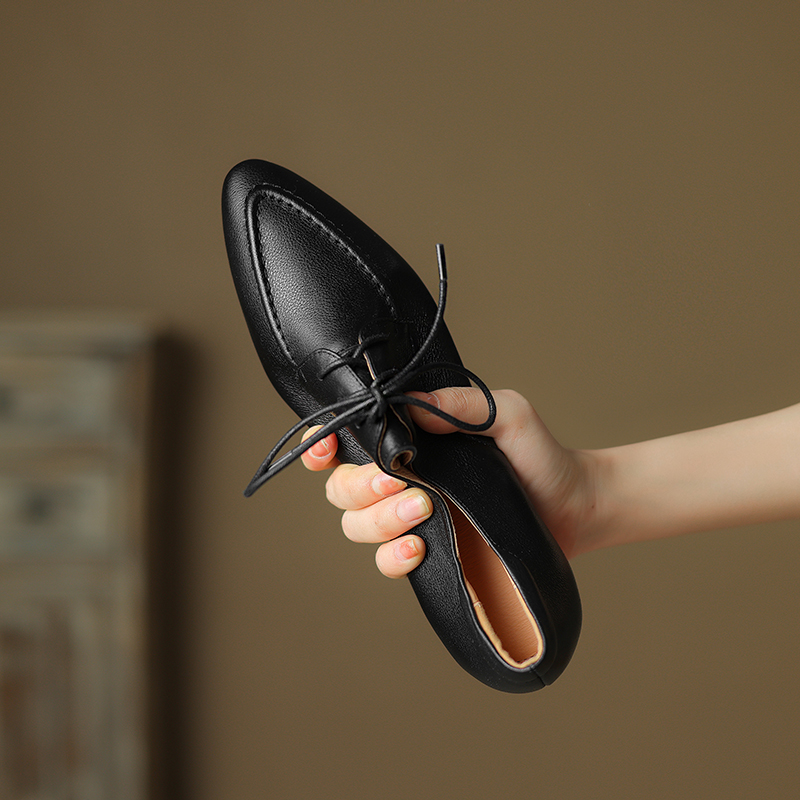 Women'S Shoes Naturalizer - 2026 ใหม่ฤดูใบไม้ผลิฤดูใบไม้ร่วงผู้หญิงรองเท้าส้นสูงหนังธรรมชาติขนาดบวก 22-26 ซม.หนังวัว+ หนังหมูปลายแหลมแบบผูกเชือกรองเท้าผู้หญิงรองเท้า