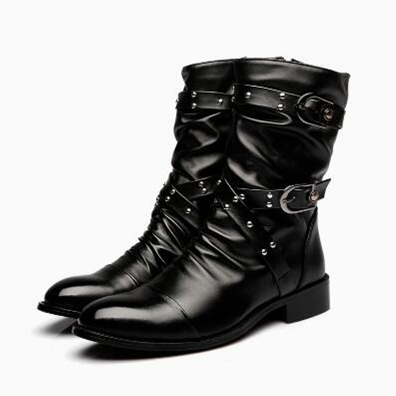 Women'S Shoes Chelsea - รองเท้าบูทหนังผู้ชายแฟชั่นคุณภาพสูง ทรงกลางข้อเท้า สไตล์คลาสสิกสำหรับฤดูใบไม้ร่วงและฤดูหนาว สีดำ สไตล์พังก์ร็อก รองเท้าลำลองสำหรับผู้ชายและผู้หญิง