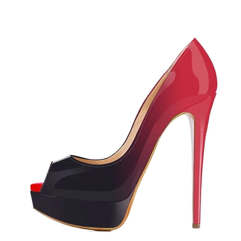 Patent Leather Pump - รองเท้าส้นสูงสตรีแบบส้นเข็ม 14 ซม. แพลตฟอร์มสูงเปิดนิ้วเท้า หนังแก้ว สำหรับงานปาร์ตี้