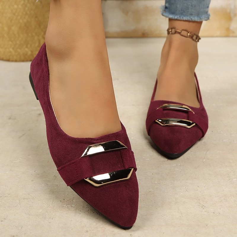 Women'S Shoes For Work - รองเท้าส้นแบนหัวแหลมหนังกลับสำหรับผู้หญิง สวมใส่สบาย เหมาะสำหรับใส่ทำงานในออฟฟิศ
