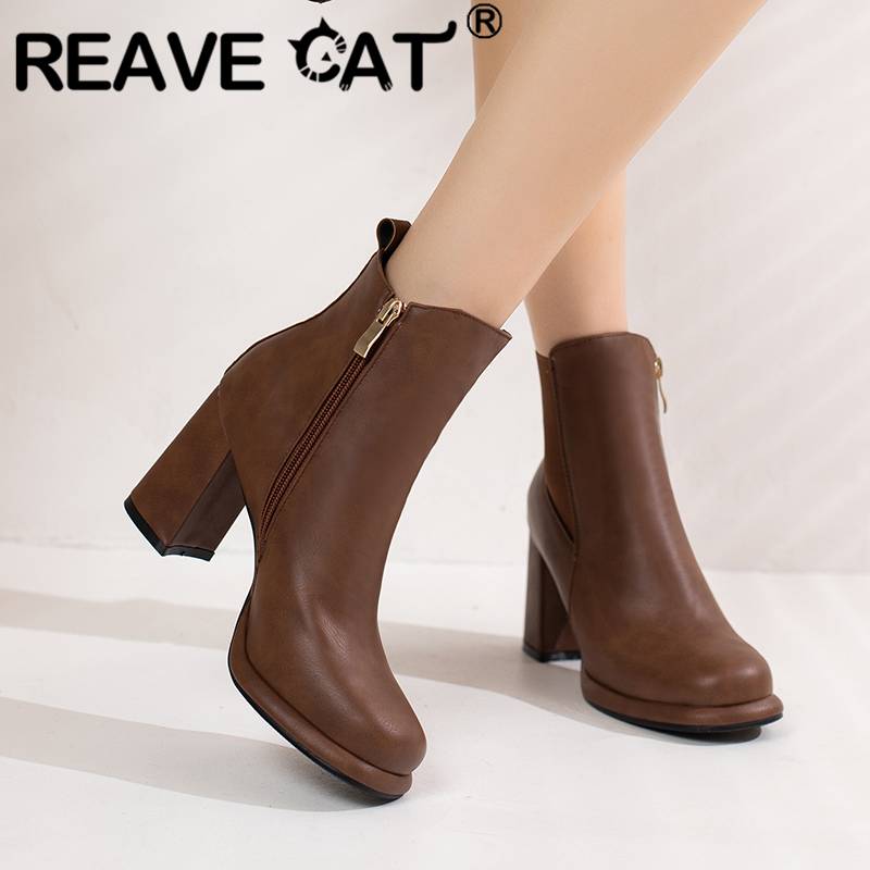 Women'S Shoes Big Feet - Reave sepatu BOOT pendek ผู้หญิงส้นหนา11ซม., 8.5ซม.