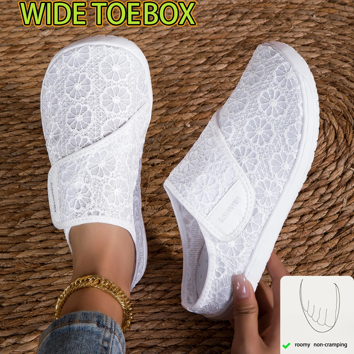 Women'S Shoes For Wide Feet - DJSUNNYMIX รองเท้าลำลองสำหรับฤดูร้อน รองเท้าสำหรับเท้าอวบอืด ปรับได้ นุ่ม สบาย
