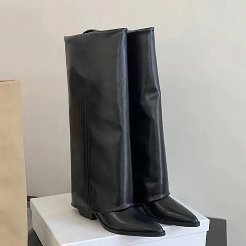 Women'S Shoes Chelsea - รองเท้าบูทผู้หญิง รองเท้าบูทสูงถึงเข่า ส้นสูง หนังแท้ แฟชั่น หัวแหลม