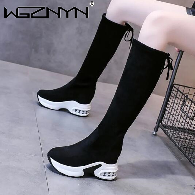 Women'S Shoes Chelsea - ฤดูหนาว WARM Chunky Platform รองเท้าบูทยาวผู้หญิงแฟชั่น Lace