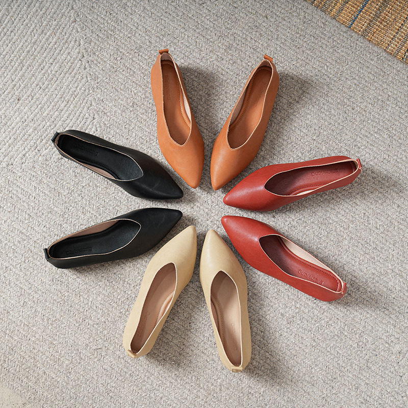 Women'S Shoes For Work - รองเท้าแฟชั่นฤดูใบไม้ผลิและฤดูใบไม้ร่วง หัวเหลี่ยม หนังนิ่ม รองเท้าทำงานผู้หญิง ส้นสูง ส้นหนา