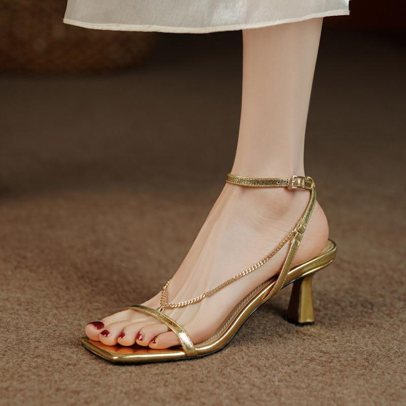 รองเท้าแตะแฟชั่นของผู้หญิงทอง, - Gold Chain Sandal บทวิจารณ์และราคา
