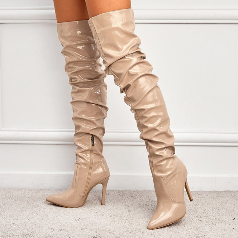 รองเท้าบูทสตรีกว่าเข่าเงาจีบรอ - Patent Leather Pump บทวิจารณ์และราคา