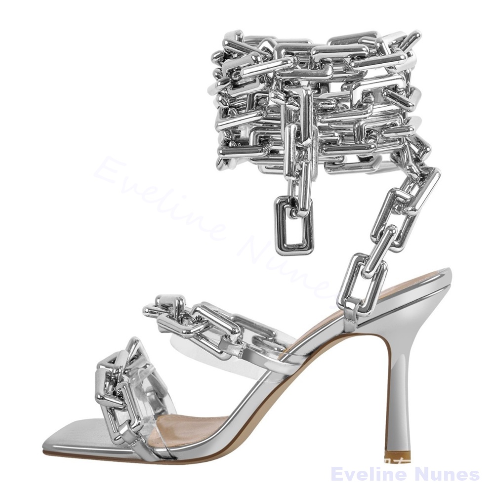 รองเท้าส้นสูงแบบรัดข้อเท้าโซ่ท - Gold Chain Sandal บทวิจารณ์และราคา