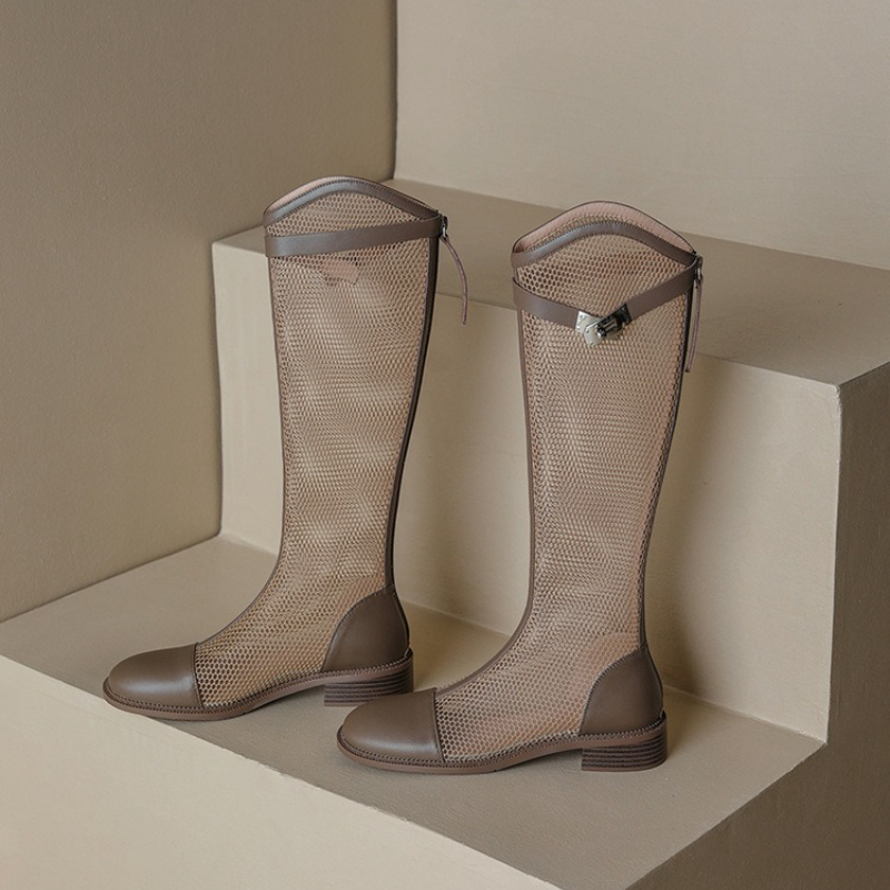 หญิงฤดูร้อนเข่า-สูงตาข่ายรองเท - High Knee Heel Boots บทวิจารณ์และราคา