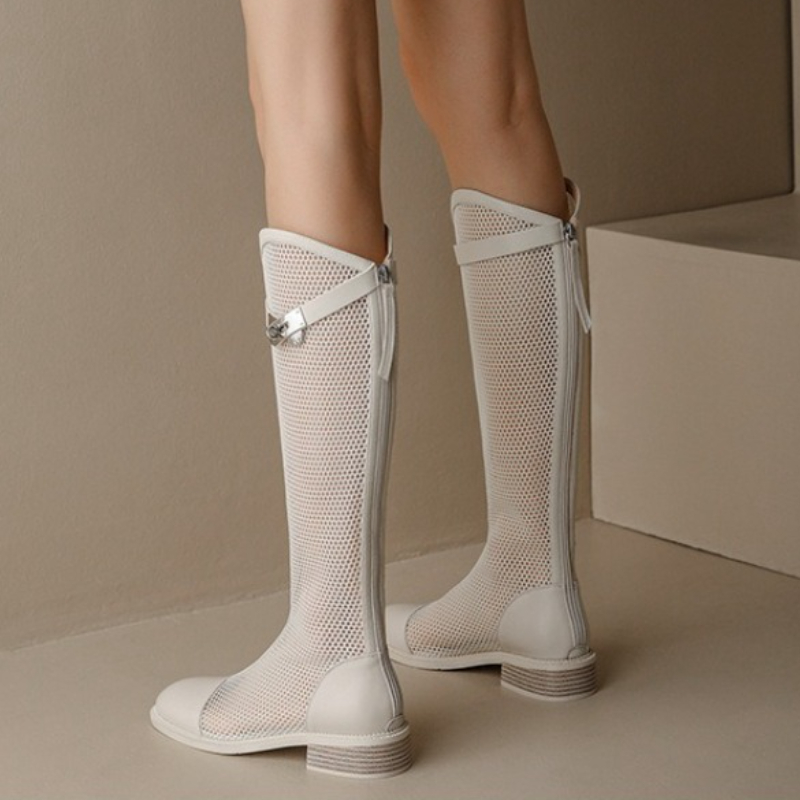หญิงฤดูร้อนเข่า-สูงตาข่ายรองเท - High Knee Heel Boots บทวิจารณ์และราคา