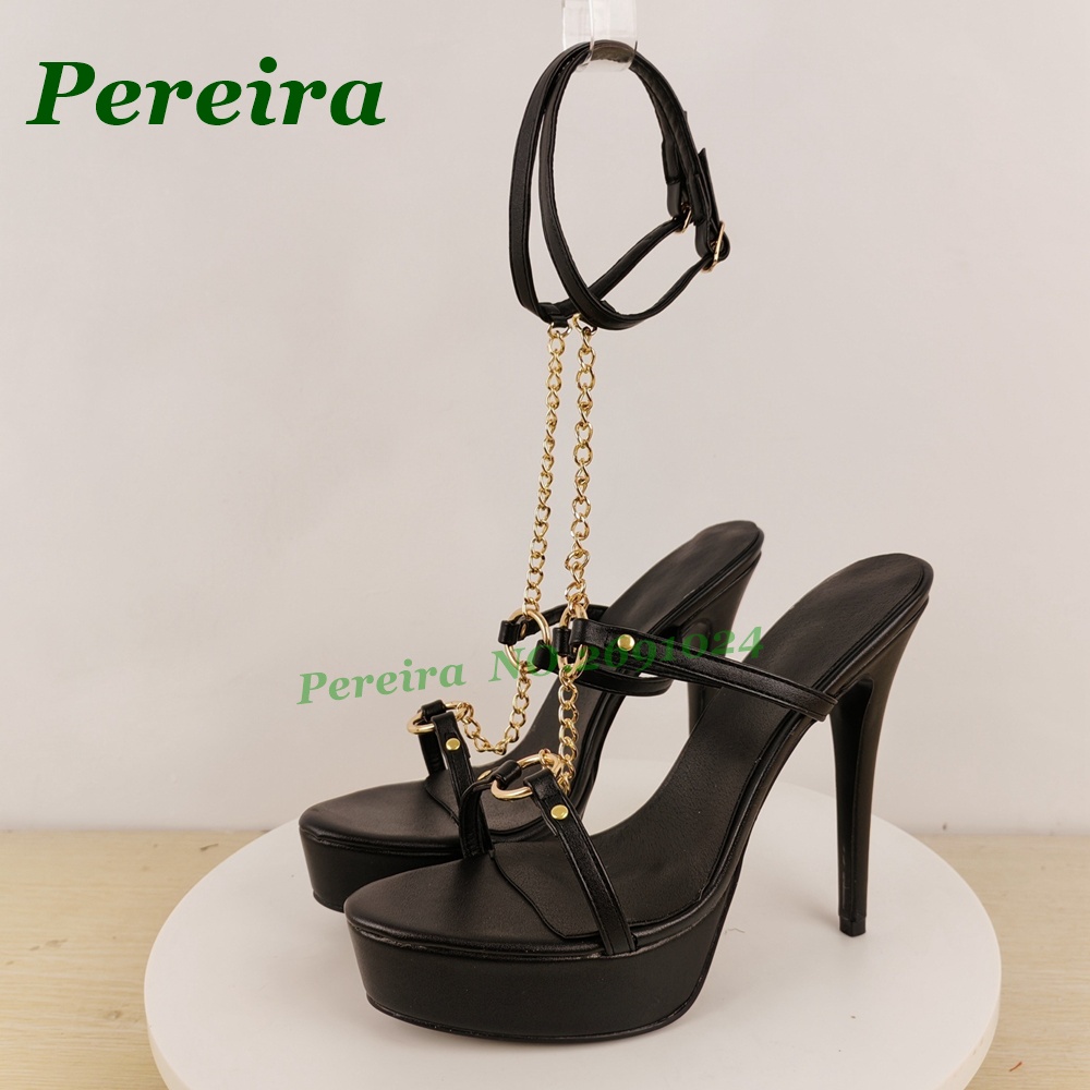 รองเท้าส้นสูงสีดำแบบส้นเข็มประ - Gold Chain Sandal บทวิจารณ์และราคา