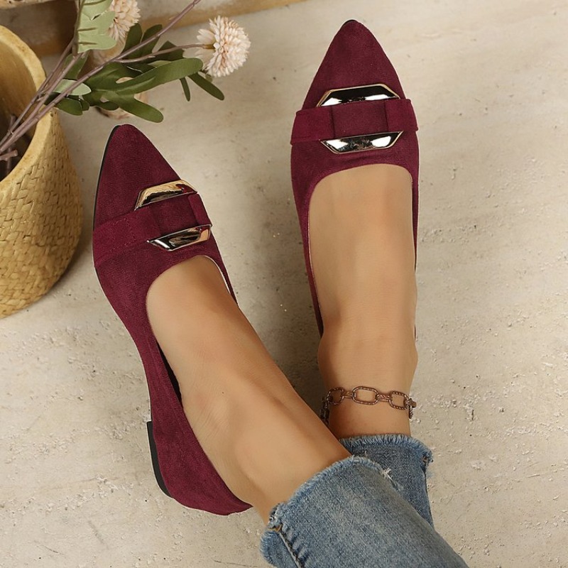 รองเท้าส้นแบนหัวแหลมหนังกลับสำ - Women'S Shoes For Work บทวิจารณ์และราคา