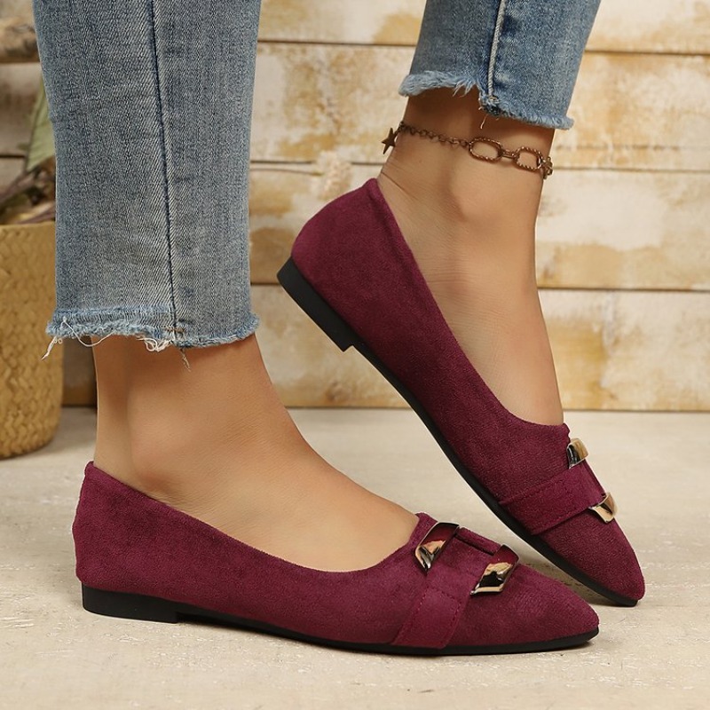 รองเท้าส้นแบนหัวแหลมหนังกลับสำ - Women'S Shoes For Work บทวิจารณ์และราคา
