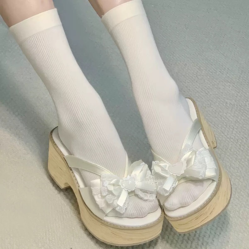 รองเท้าแตะพื้นหนาลายไม้ Sweet  - Women Shoes Japan บทวิจารณ์และราคา