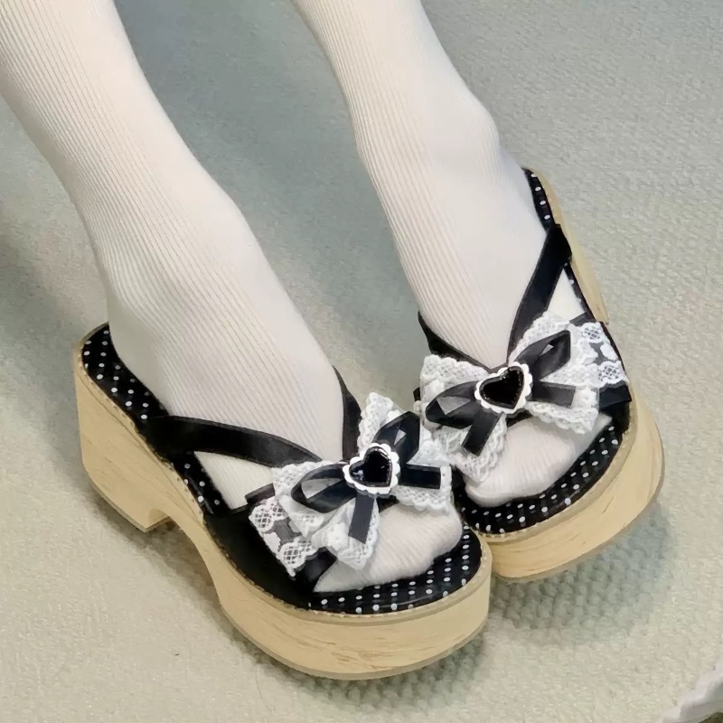 รองเท้าแตะพื้นหนาลายไม้ Sweet  - Women Shoes Japan บทวิจารณ์และราคา