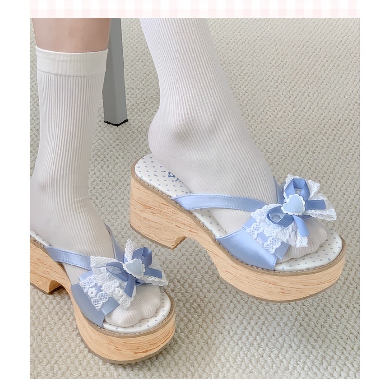 รองเท้าแตะพื้นหนาลายไม้ Sweet  - Women Shoes Japan บทวิจารณ์และราคา