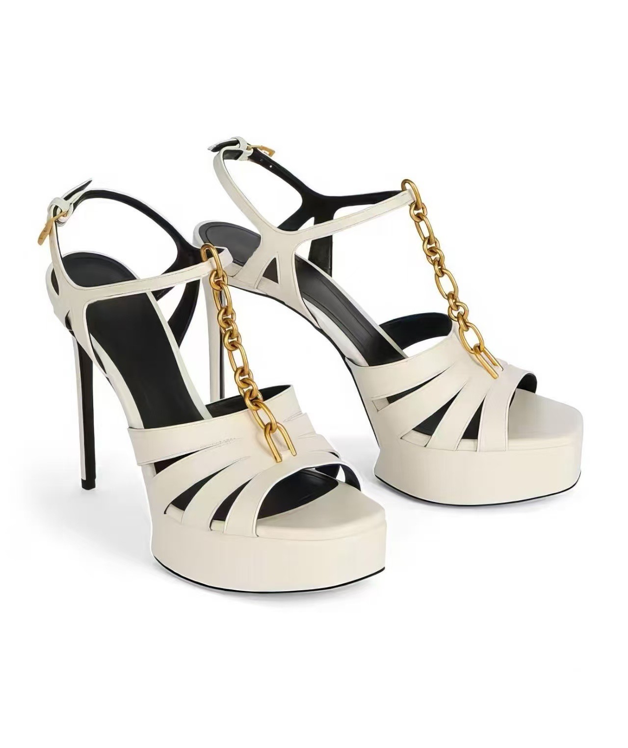 รองเท้าส้นสูงแบบแพลตฟอร์มสำหรั - Gold Chain Sandal บทวิจารณ์และราคา