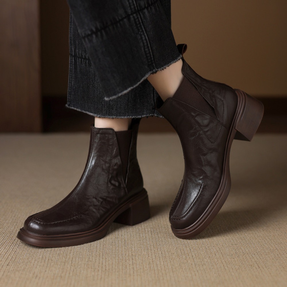 รองเท้าบูทเชลซีหนังวัวทรงหัวมน - Women'S Shoes Big Feet บทวิจารณ์และราคา