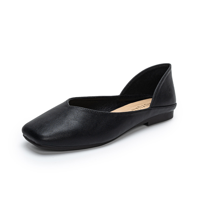 รองเท้าส้นแบนหนังทรงเหลี่ยมประ - Women'S Shoes For Work บทวิจารณ์และราคา