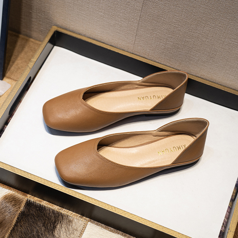 รองเท้าส้นแบนหนังทรงเหลี่ยมประ - Women'S Shoes For Work บทวิจารณ์และราคา